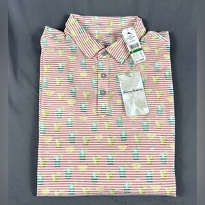 Tommy Bahama Golf Shirt Polo Seersipper Print LT Pink Nylon Polyester